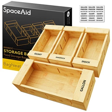 SpaceAid Bag Storage Organizer for Kitchen Drawer, Bamboo Organizer, Compatible with Gallon, Quart, ...