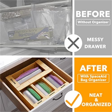 SpaceAid Bamboo Bag Organizer for Kitchen Storage Solution