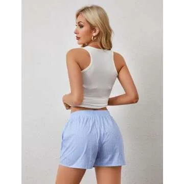 Ythomm Womens Lounge Shorts Y2k Striped Print Elastic Waist Pajama Shorts Cute Boxers Bottoms With Pockets Comfy Sleepwear