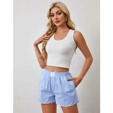 Ythomm Womens Lounge Shorts Y2k Striped Print Elastic Waist Pajama Shorts Cute Boxers Bottoms With Pockets Comfy Sleepwear