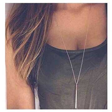 Artmiss Bar Pendant Necklace Gold Long Y-Necklace Delicate Lariat Chain Jewelry for Women(Gold)