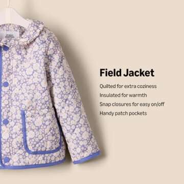 Amazon Essentials x Sofia Grainge Baby Girls' Midweight Field Jacket with Ruffle, Blue Ivory Delicate Floral, 18 Months