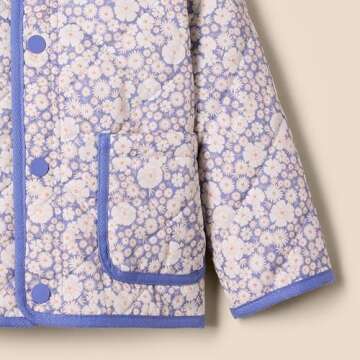 Amazon Essentials x Sofia Grainge Baby Girls' Midweight Field Jacket with Ruffle, Blue Ivory Delicate Floral, 18 Months
