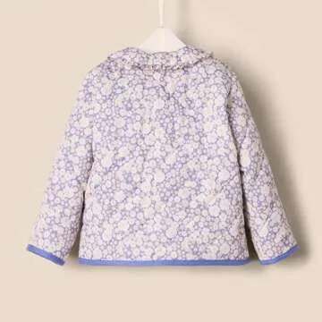 Amazon Essentials x Sofia Grainge Baby Girls' Midweight Field Jacket with Ruffle, Blue Ivory Delicate Floral, 18 Months