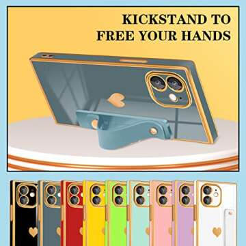 Petitian for iPhone 11 Case Stand/String Luxury Cute Women Girls Heart Electroplated Designer Phone Cases for 11, Grey Blue