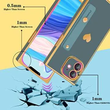 Petitian for iPhone 11 Case Stand/String Luxury Cute Women Girls Heart Electroplated Designer Phone Cases for 11, Grey Blue