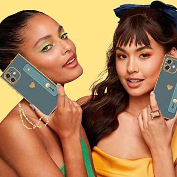 Petitian for iPhone 11 Case Stand/String Luxury Cute Women Girls Heart Electroplated Designer Phone Cases for 11, Grey Blue