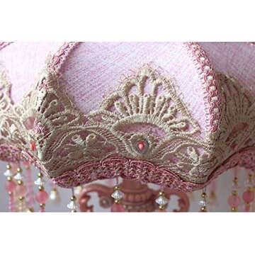 LITFAD Korean Garden Vase Shaped Table Lamp Single Bulb Fabric Nightstand Light Romantic Princess Room Bedside Lamp in Pink with Beaded Fringe Trim for Bedroom Girls Room Hotel