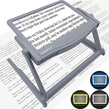 MAGNIPROS 5X Large LED Full Page Magnifying Glass with Collapsible & Detachable Stand | 3 Color Mode...