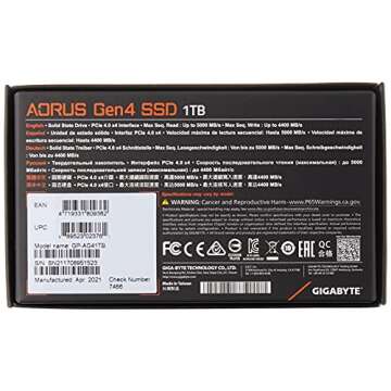 GIGABYTE AORUS NVMe Gen4 M.2 1TB PCI-Express 4.0 Interface High Performance Gaming, 3D TLC NAND, Ext...