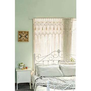 Mkono Macrame Curtain Large Boho Woven Wall Hanging Window Curtains Handmade Bohemian Decor for Wind...