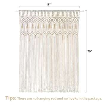Mkono Macrame Curtain Large Boho Woven Wall Hanging Window Curtains Handmade Bohemian Decor for Window Doorway Closet Wedding Backdrop Arch Bedroom Living Room Apartment, 51''Wide x 70''Long