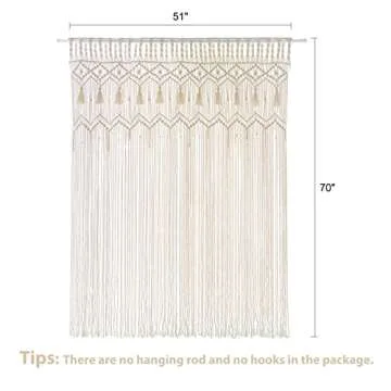 Mkono Macrame Curtain Large Boho Woven Wall Hanging Window Curtains Handmade Bohemian Decor for Window Doorway Closet Wedding Backdrop Arch Bedroom Living Room Apartment, 51''Wide x 70''Long