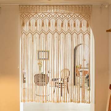 Mkono Macrame Curtain Large Boho Woven Wall Hanging Window Curtains Handmade Bohemian Decor for Window Doorway Closet Wedding Backdrop Arch Bedroom Living Room Apartment, 51''Wide x 70''Long