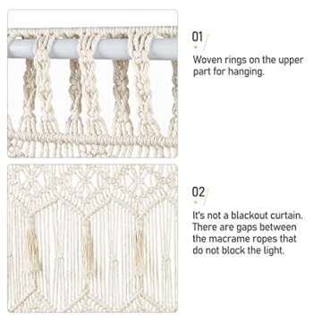 Mkono Macrame Curtain Large Boho Woven Wall Hanging Window Curtains Handmade Bohemian Decor for Window Doorway Closet Wedding Backdrop Arch Bedroom Living Room Apartment, 51''Wide x 70''Long