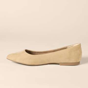 Amazon Essentials Women's Pointed-Toe Ballet Flat, Beige Microsuede - Comfort & Style