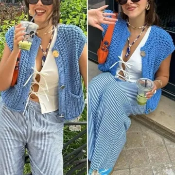 Chevara Women’s Chunky Cropped Sweater Vest Fashionable Style