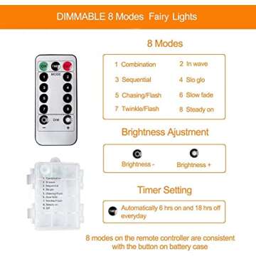 ANJAYLIA 33ft 100 LED Fairy Lights Battery Operated String Lights Waterproof 8 Modes Fairy Lights for Party Wedding Christmas Festive Decoration, Warm White