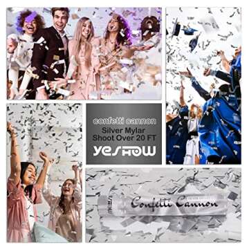 Confetti Cannon Party Poppers Shooters,(6 pack) YESHOW Confetti Blaster Silver Metallic for Birthday Graduation Wedding Christmas New Year’s Eve