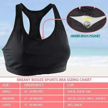 Sneaky Booze Sports Bra Hidden Flask Pouch for Women Portable 25oz Undetectable Alcohol Bag Concealable Plastic Wine Liquor Body Flasks Disguised Leak Proof Travel Bags for Cruise Concert (Medium)