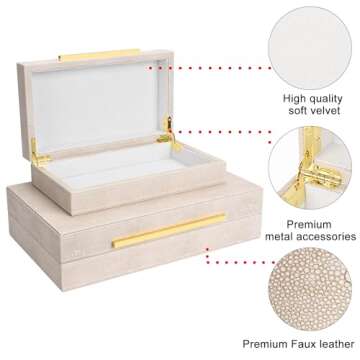ZIKOUL Ivory Shagreen box Set of 2 Faux Leather Decorative Boxes,Large Nesting Storage Decorative Bo...