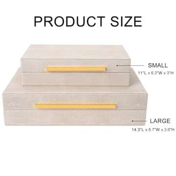 ZIKOUL Ivory Shagreen box Set of 2 Faux Leather Decorative Boxes,Large Nesting Storage Decorative Boxes with Lids for Modern Home Decor Stacking Jewelry Box Organizer