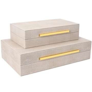 ZIKOUL Ivory Shagreen box Set of 2 Faux Leather Decorative Boxes,Large Nesting Storage Decorative Boxes with Lids for Modern Home Decor Stacking Jewelry Box Organizer