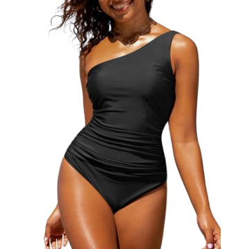 Hilor Women's One Piece Swimsuits Shirred One Shoulder Swimwear Asymmetric Bathing Suits Cutout Mono...