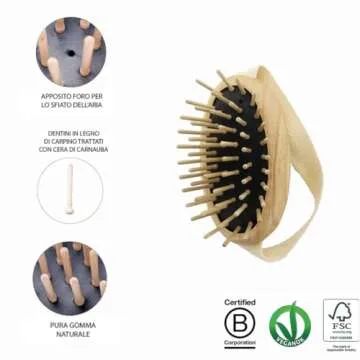TEK - Scalp Massage Brush in Ash Wood with Strap, Ideal for Washing Air and Application of Anti-Hair Loss Lotions, 8,5 x 5 cm