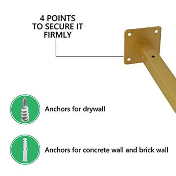 6 Pcs Gold Shelf Bracket 6 Inch Heavy Duty Brackets for Shelf Metal Wall Floating Shelving Brackets Industrial Shelf Brackets for Space Saving