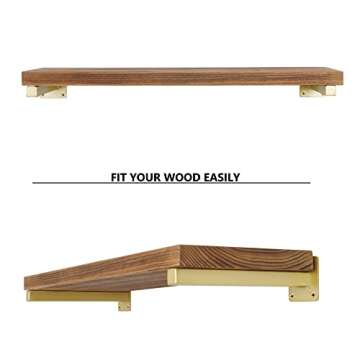 6 Pcs Gold Shelf Bracket 6 Inch Heavy Duty Brackets for Shelf Metal Wall Floating Shelving Brackets Industrial Shelf Brackets for Space Saving