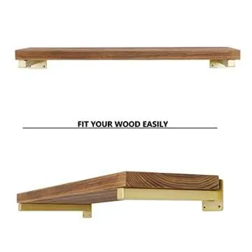 6 Pcs Gold Shelf Bracket 6 Inch Heavy Duty Brackets for Shelf Metal Wall Floating Shelving Brackets Industrial Shelf Brackets for Space Saving