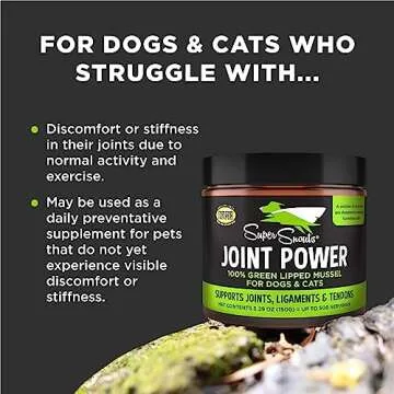 Super Snouts Joint Power – 5.29oz Powder – Joint Supplement for Dogs and Cats with 100% Green Lipped Mussel Helps Ease Discomfort & Stiffness– Made in The USA