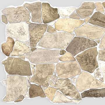 Dundee Deco REAZ245WB-5 Brown Beige Faux Stone PVC 3D Wall Panel, 3.2 ft X 2.1 ft (98cm X 63cm), Int...