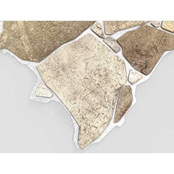 Dundee Deco REAZ245WB-5 Brown Beige Faux Stone PVC 3D Wall Panel, 3.2 ft X 2.1 ft (98cm X 63cm), Interior Design Wall Paneling Decor, 6.7 sq. ft. (0.62 sq. m) Each, Pack of 5