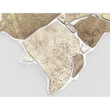 Dundee Deco REAZ245WB-5 Brown Beige Faux Stone PVC 3D Wall Panel, 3.2 ft X 2.1 ft (98cm X 63cm), Interior Design Wall Paneling Decor, 6.7 sq. ft. (0.62 sq. m) Each, Pack of 5