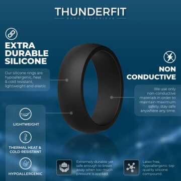 ThunderFit Men's Silicone Rings Wedding Bands, Classic & Striped Style 4 Pack - Ultimate Comfort and...