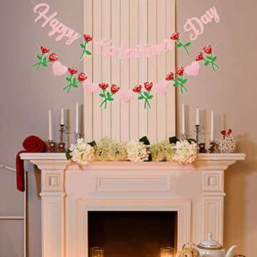 Happy Galentine's Day Banner - Pink Glitter Galentine’s Day Decorations, Rose Heart Garland Banner Sign for Ladies Girls Friends Valentine’s Day Party Decor, Break Up Party Favor Photo Props
