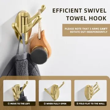 Stylish Angle Simple Swivel Towel Hooks in Brushed Gold