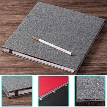 Photo Album Self Adhesive 3x5 4x6 5x7 6x8 8x10 8.5x11 11x10.6 Magnetic Scrapbook Length 11x10.6 Inch 40 Pages Linen Cover DIY Photo Album with A Metallic Pen and DIY Accessories(Gray)