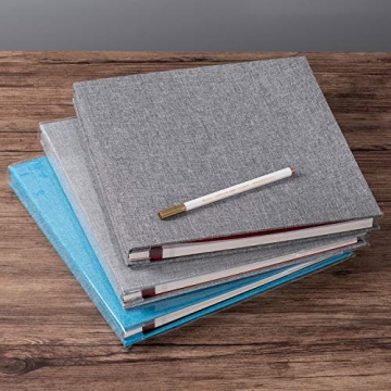 Photo Album Self Adhesive 3x5 4x6 5x7 6x8 8x10 8.5x11 11x10.6 Magnetic Scrapbook Length 11x10.6 Inch 40 Pages Linen Cover DIY Photo Album with A Metallic Pen and DIY Accessories(Gray)