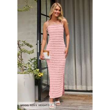 MEROKEETY Women's 2024 Tie Strap Backless Ruffle Slim Fit Side Slit Sexy Evening Club Party Maxi Dress, Pink, M