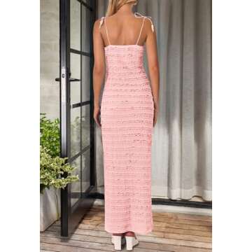 MEROKEETY Women's 2024 Tie Strap Backless Ruffle Slim Fit Side Slit Sexy Evening Club Party Maxi Dress, Pink, M