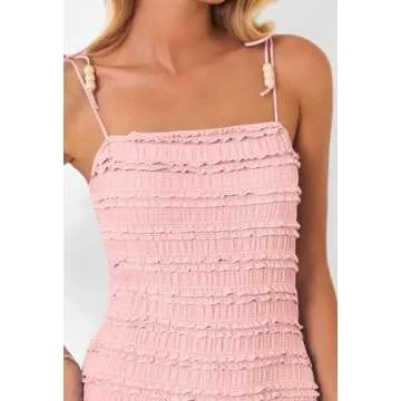 MEROKEETY Women's 2024 Tie Strap Backless Ruffle Slim Fit Side Slit Sexy Evening Club Party Maxi Dress, Pink, M