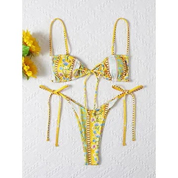 Stunning WDIRARA Floral Tie Side Bikini for Women