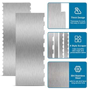 2 Pieces 9 Inch Stainless Steel Cake Scraper Large Double Sided Patterned Edge Stripe Edge Smoother Scraper Cake Decorating Comb Cake Pastry Cutter for Mousse Butter Cream Cake Decoration