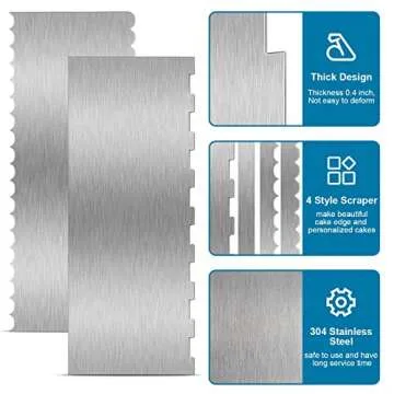 2 Pieces 9 Inch Stainless Steel Cake Scraper Large Double Sided Patterned Edge Stripe Edge Smoother Scraper Cake Decorating Comb Cake Pastry Cutter for Mousse Butter Cream Cake Decoration