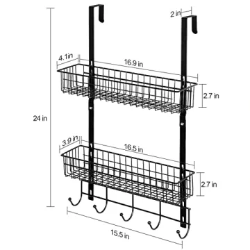 Over The Door Organizing Hooks with 2 Baskets and 5 Hooks