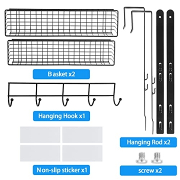 Over The Door Organizing Hooks with 2 Baskets and 5 Hooks