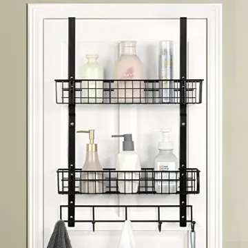 Over The Door Organizing Hooks with 2 Baskets and 5 Hooks